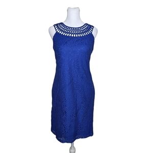Jessica Howard Blue Lace Overlay Shift Dress Royal Blue Size 6p Petite